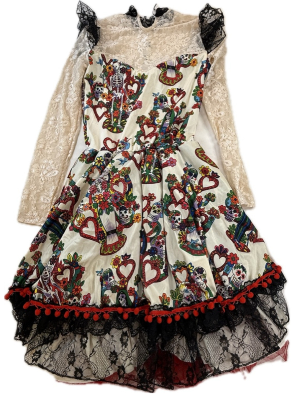 Spirit Day of the Dead Sugar Skull Lace Costume Dress Womens XL Halloween Gothic - Picture 3 of 14